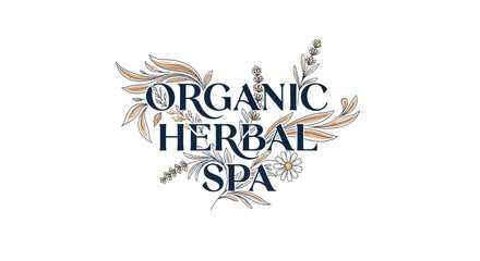 Organic Herbal Spa Logo with Botanical Elements.