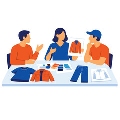 Fashion design team reviewing clothing styles and colors