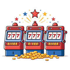 Colorful slot machines with coins and stars