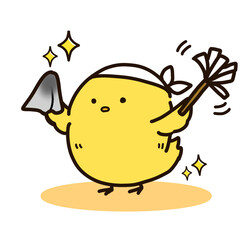 お掃除を頑張るひよこの可愛いアイコン © 故郷