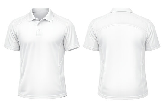 White polo shirt mockup showing front and back views, blank apparel template for sportswear or casual wear