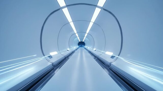 Futuristic High-Speed Transport Tunnel with Glowing Light Lines, Sci-Fi Hyperloop Concept