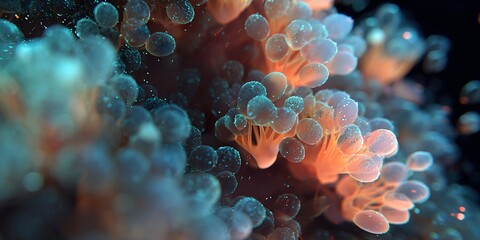 Obraz premium Mesmerizing close-up of a vibrant of sea ​​anemone gliding gracefully through the ocean currents