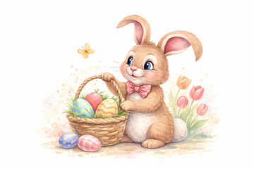 Cute Easter Bunny With Colorful Eggs