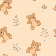 Fototapeta premium Beige Teddy Bear Seamless Pattern – Cute Nursery Vector Background