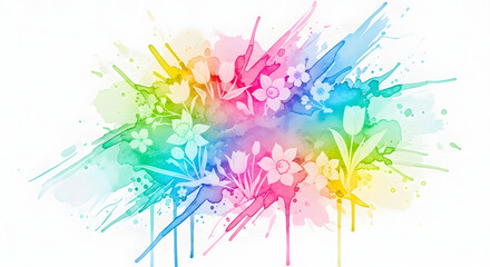 Fototapeta premium Vibrant multicolored abstract art piece with dynamic splatters and streaks on a white background