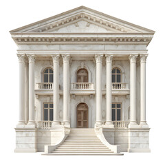 Obraz premium Grand Neoclassical Mansion Facade with Ionic Columns, Pediment, and Majestic Staircase, Elegant Architecture