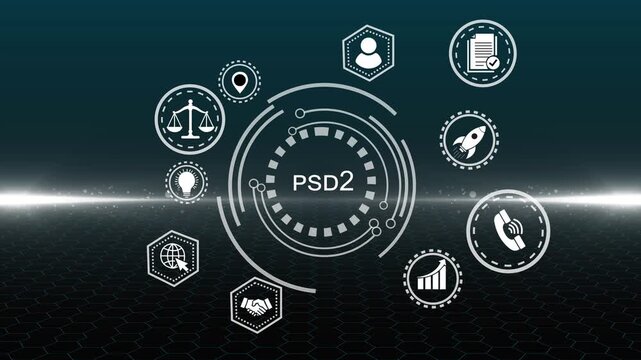psd2 and the future of digital transformation concept.glowing connections in different places on the map.