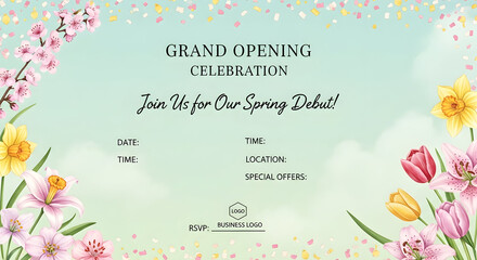 Brand opening celebration invitation with floral design