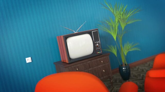 Old TV with nuclear bomb explotion. Old tv series.