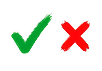 Green checkmark and red cross symbols approval and rejection icons isolated on transparent background