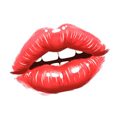 Red lips with white teeth and glossy finish isolated on transparent background