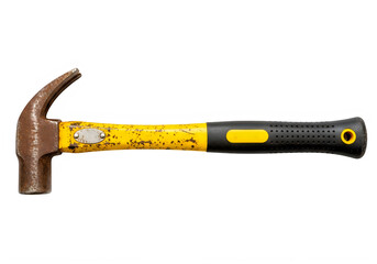 Rusty claw hammer with yellow and black handle isolated on transparent background
