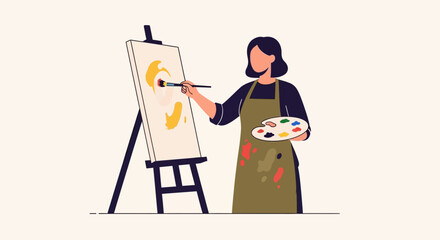 Creative female artist bringing vibrant colors to life on canvas with a paintbrush and palette