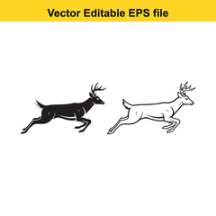 Running Deer Silhouette Vector Illustration on White Background