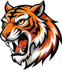 Fototapeta premium Aggressive roaring tiger mascot logo vector illustration flat design