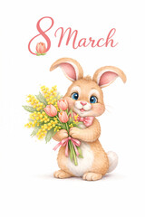 Sweet Spring Bunny With Flower Bouquet
