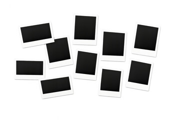 Blank instant frames creating a vintage collage display, remembering past moments and nostalgic memories on transparent background