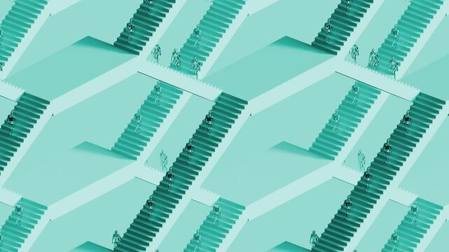 High-contrast abstract background with metallic figures ascending steps for corporate culture and organizational development content