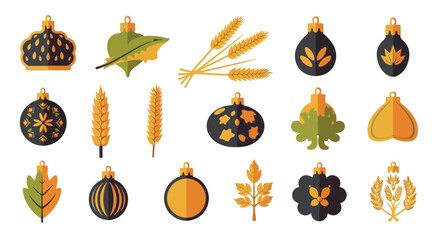 Autumn Fall Harvest Ornaments and Wheat Stalks Flat Design Collection © Salsa