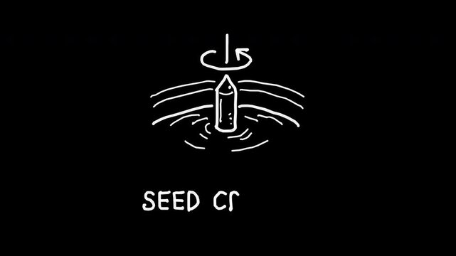 Seed Crystal Rotating and Dipping Sketch Animation, 4K Transparent Animated Video, semiconductor