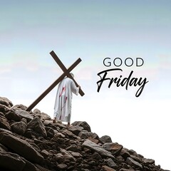 Good Friday Image Jesus Carrying Cross, Religious Scene for Easter, Christianity