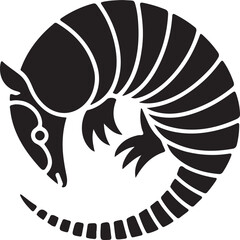 Stylized Black Armadillo Silhouette Curled in Circle