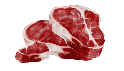 Fototapeta premium Fresh meat watercolor illustration. Food clip art. Hand-drawn organic cow meat on a white background. Perfect for cookbook design, restaurant menus, and butcher shop signs.