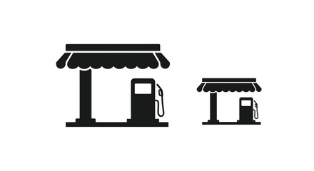 Fototapeta premium Two gas stations with canopies depicted in a stark silhouette