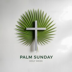Palm Sunday Symbol Cross and Palm Leaf on White, Holy Week Illustration