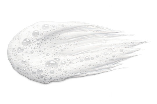 White soap foam smear showing rich bubbles and creamy texture, ideal for cosmetic product, skincare, or cleaning concepts