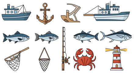 Fishing Equipment and Marine Life Collection for Nautical Themes © Salsa