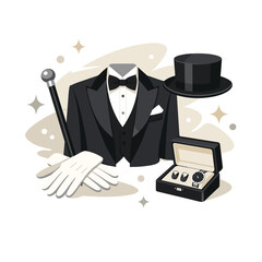 Formal tuxedo with accessories and luxury watch