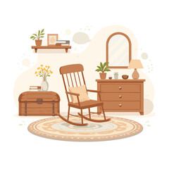 Cozy room interior with rocking chair and decor