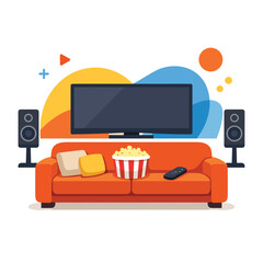 Cozy home theater setup with popcorn and TV