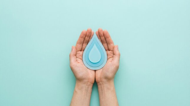 water drop, conservation, environment, sustainability, ecology, protection, care, symbolizing World Water Day and global responsibility with human hands holding a blue paper droplet.