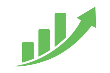 Green rising bar chart with arrow showing business growth and financial success
