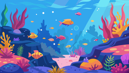 Fototapeta premium Vibrant coral reef with colorful fish swimming in clear ocean water