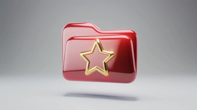 3D Glossy Folder Icon with Gold Star Badge Animation for Premium File Management and Business Interface 4K Loop