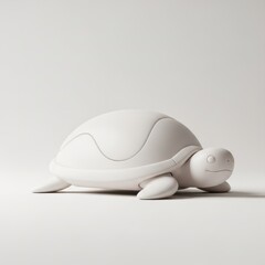 Fototapeta premium Minimalist white ceramic turtle figurine with smooth, matte finish and subtle shell detailing, isolated on a clean white background with soft shadows.