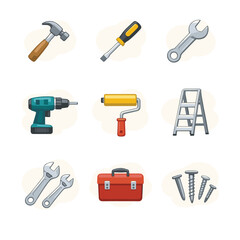Handy tools icon set for DIY and home improvement