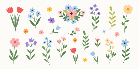 Elegant flowers and floral elements set on a transparent background, ideal for wedding themes—vector art, versatile compositions for greeting cards, invitations, floral posters, and decorative design. © Bochana