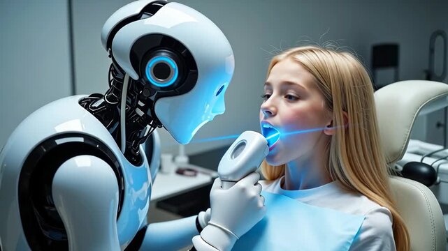 A dentist robot works with patients using new laser technologies