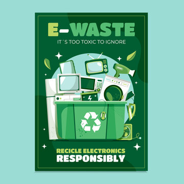 Electronic Waste Recycling Awareness Poster Flat Illustration