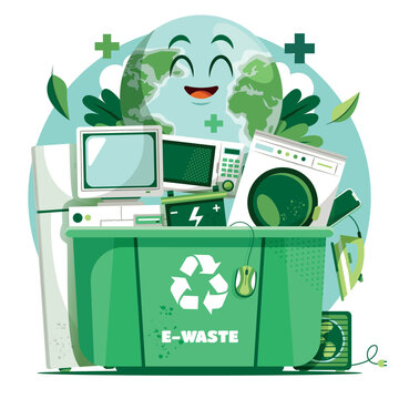 Electronic Waste Recycling Devices Composition Flat Illustration