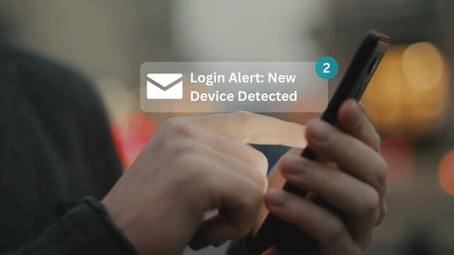 Digital security notification for new device login detected on mobile phone