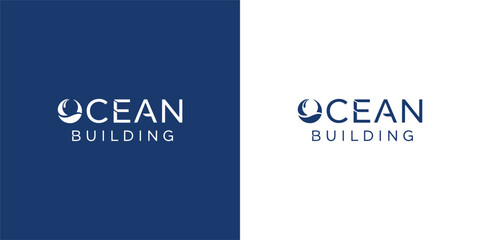 Obraz premium Building Beach Logo Design with Modern Skyline and Wave Motif