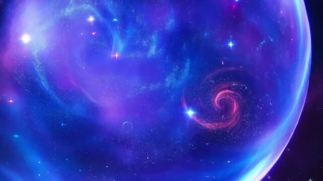 Abstract animation of soap bubbles as parallel universes floating through a colorful cosmic nebula