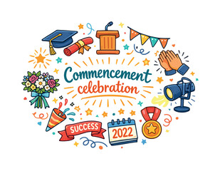 Fototapeta premium Commencement celebration. Hand drawn illustration of Commencement celebration. mortarboard