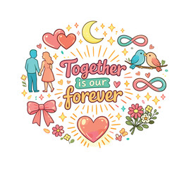 Obraz premium Together is our forever. Hand drawn illustration of Together is our forever. intertwined hearts, infinity